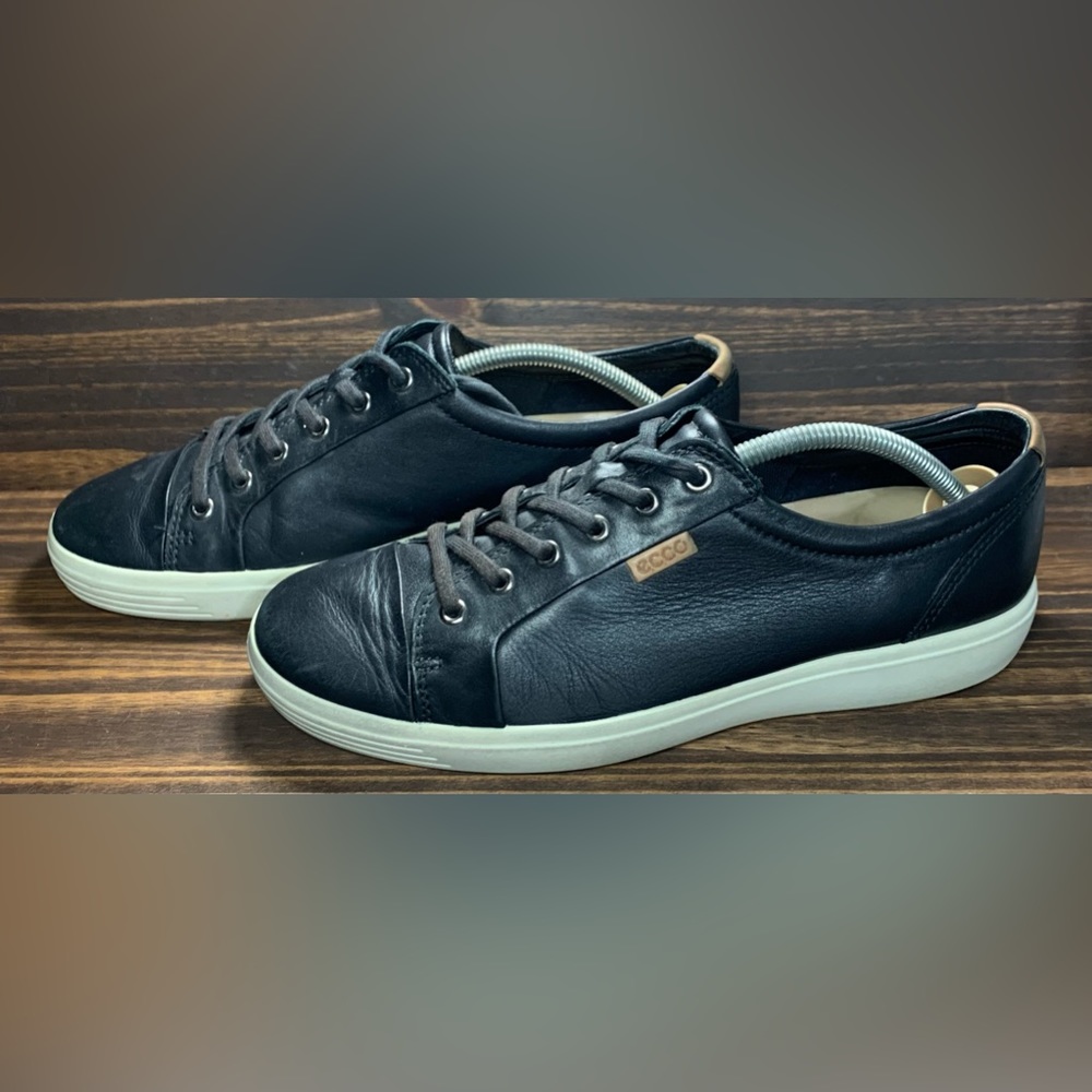Ecco Soft 7 Mens Size 10.5 -EU 44 Shoes Black Leather Sneakers Lace